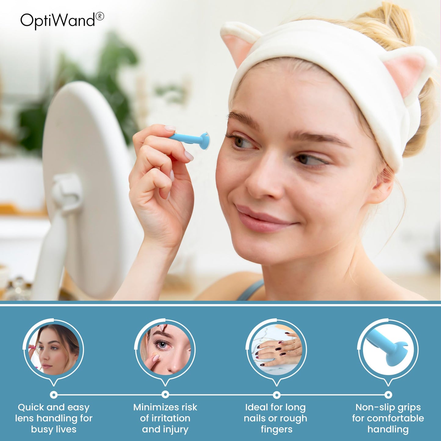OptiWand Portable Soft Contact Lens Tool | Insertion & Removal โ Silicone Rubber Eye Inserter & Remover (Travel Size 1.75 inch)