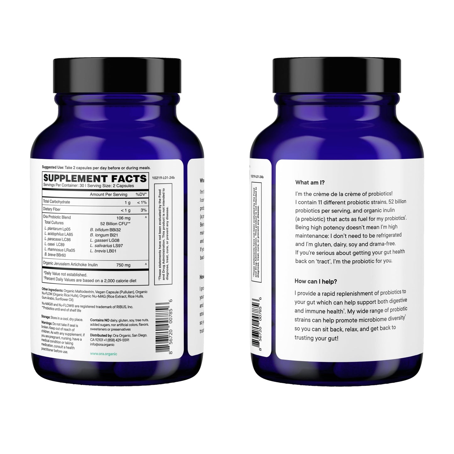 Ora Organic Probiotics with Prebiotics โ 52 Billion CFU, 11 Strains, Gluten Free, 60 Capsules