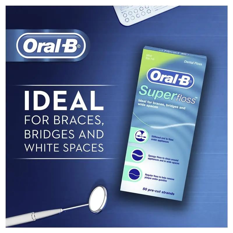 Oral-B Super Floss Mint, 50 Pre-Cut Strands, Pack of 3 โ Removes Plaque Under Gumline