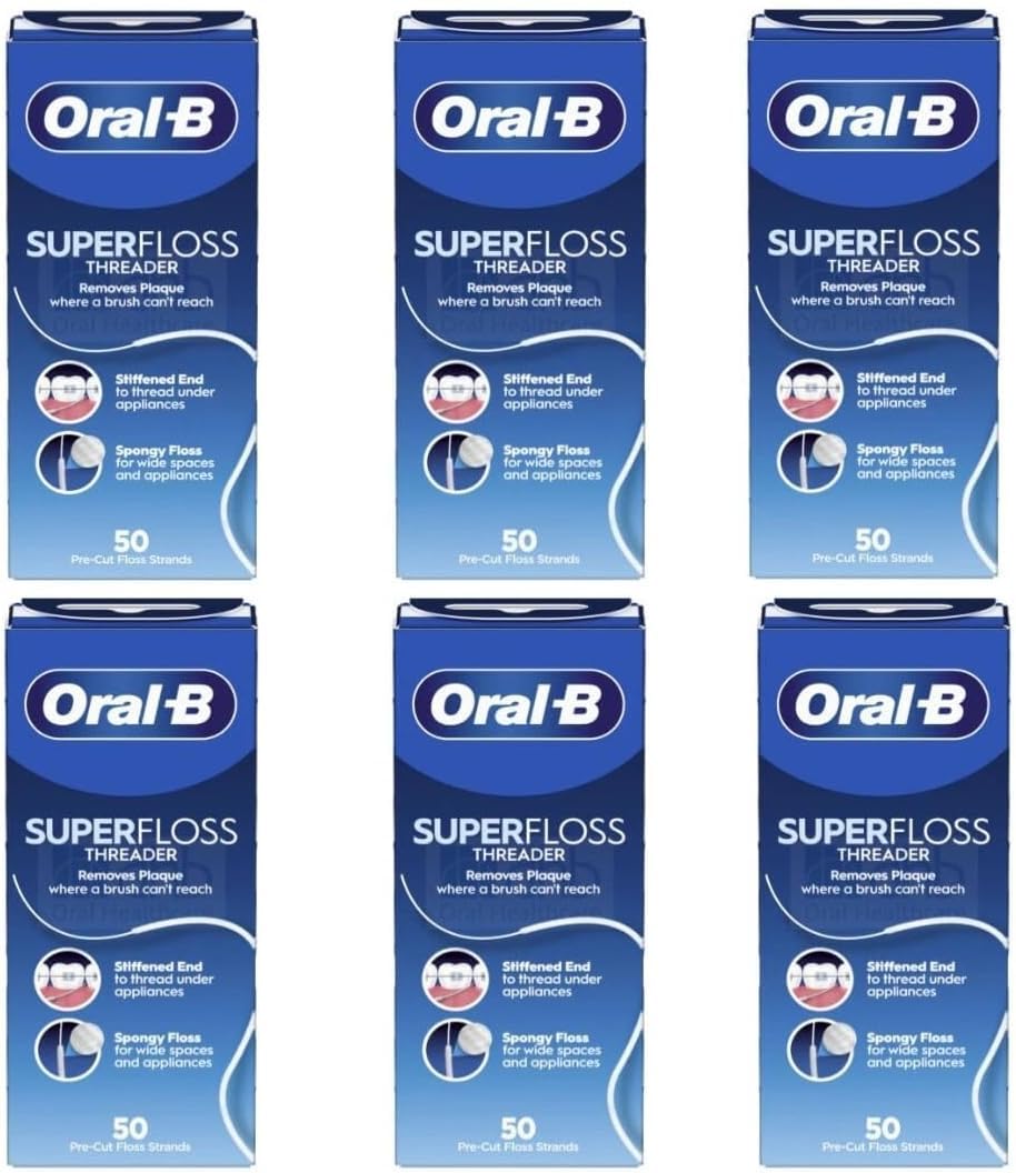 Oral-B Super Floss Threader Dental Floss โ Mint, 50 Pre-Cut Strands (Pack of 6)