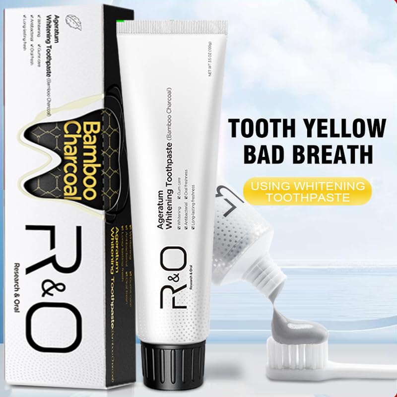 R&O Ageratum Whitening Toothpaste with Bamboo Charcoal โ 3.53 oz | Removes Stubborn Stains & Fresh Breath