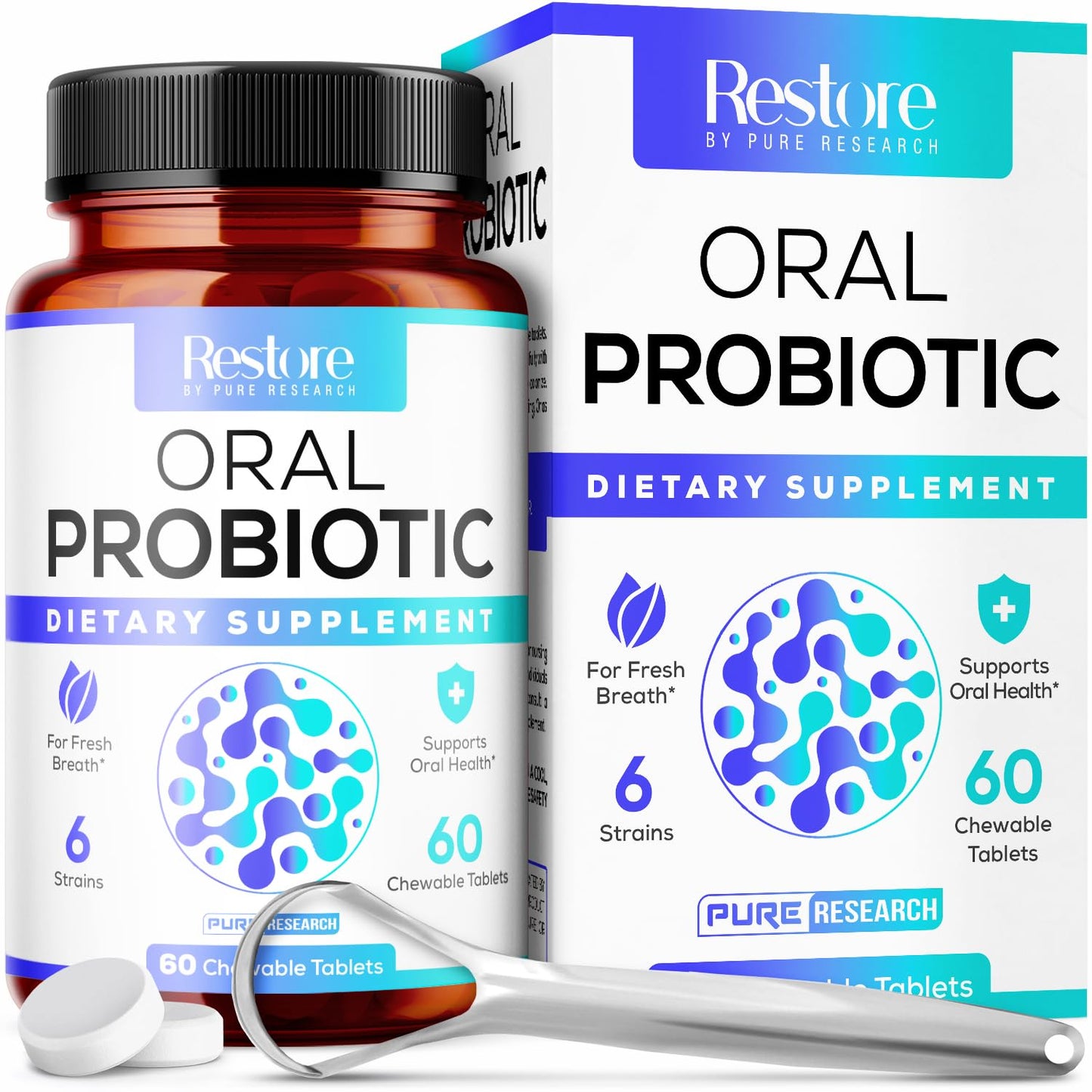 Oral Probiotics & Tongue Scraper โ Mint Chewables (60ct) | BLIS M18