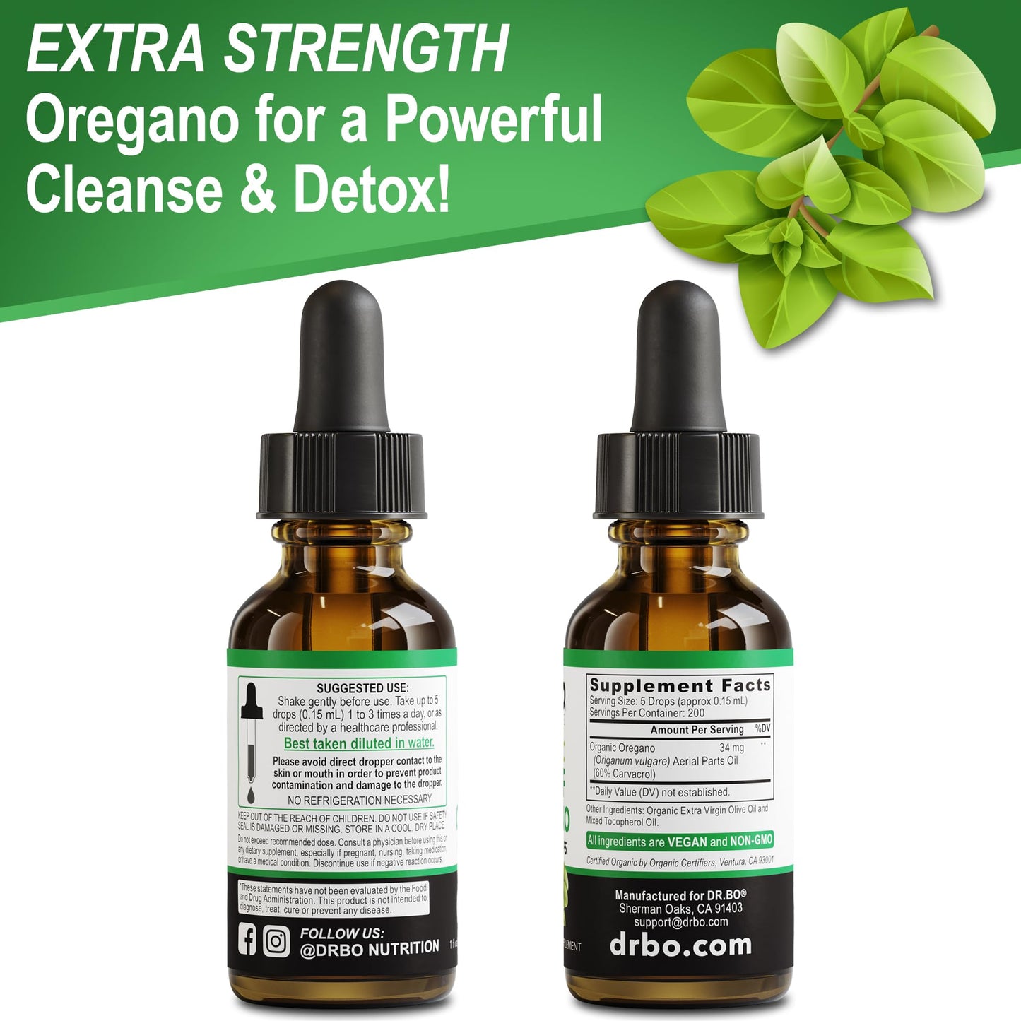 Oregano Oil Organic Liquid Drops โ 6 Month Supply | Immune Support, Detox & Gut Health | 1 oz, Vegan, Non-GMO