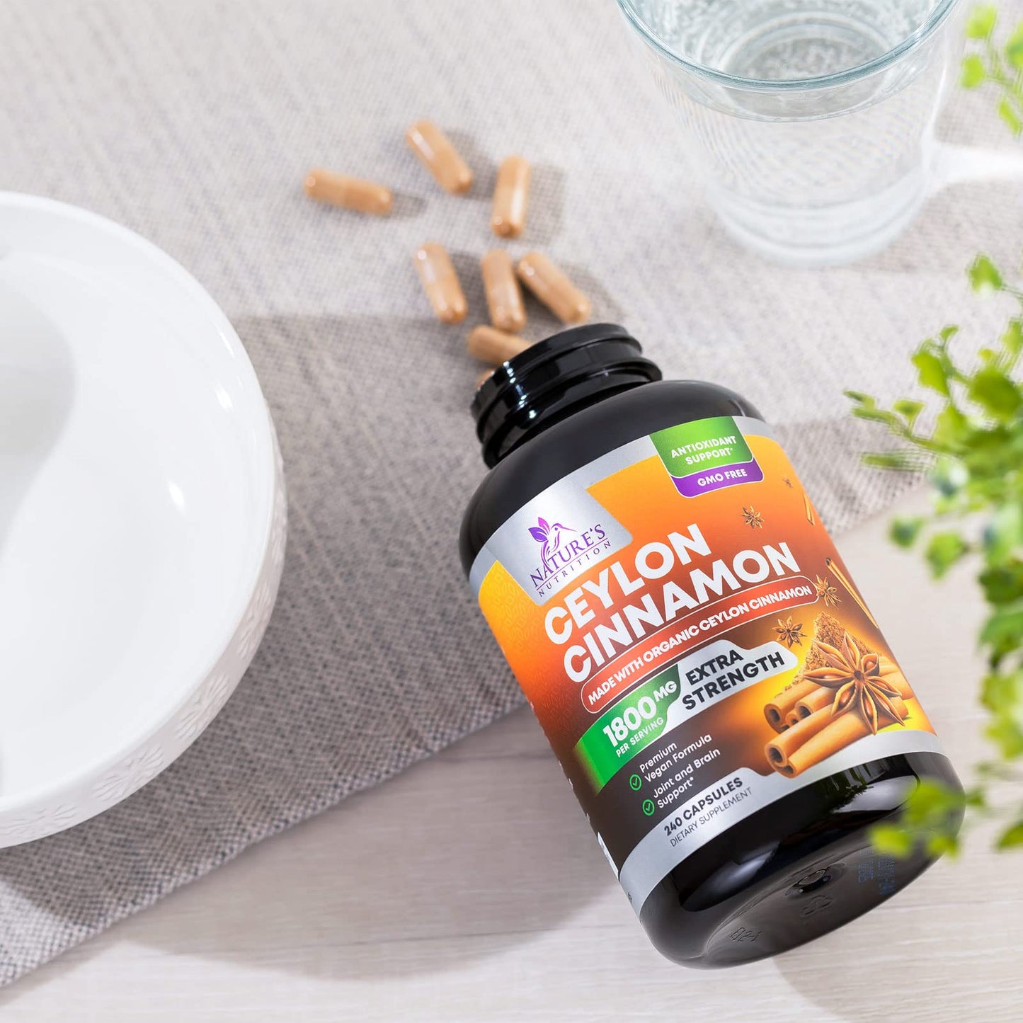 Organic Ceylon Cinnamon 1800mg Supplement โ 240 Capsules (USA Bottled)