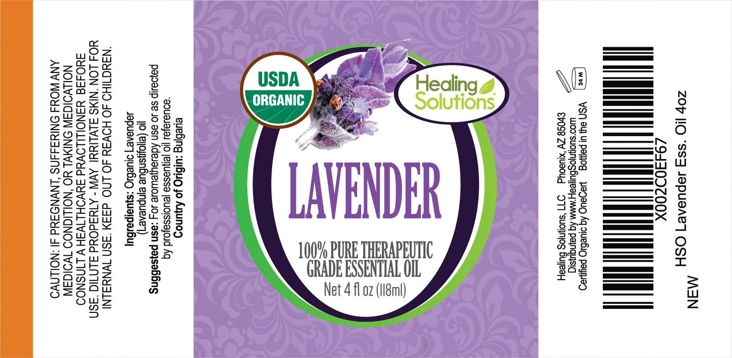Healing Solutions Organic Lavender Essential Oil 4 oz (120 ml) โ Pure & Undiluted