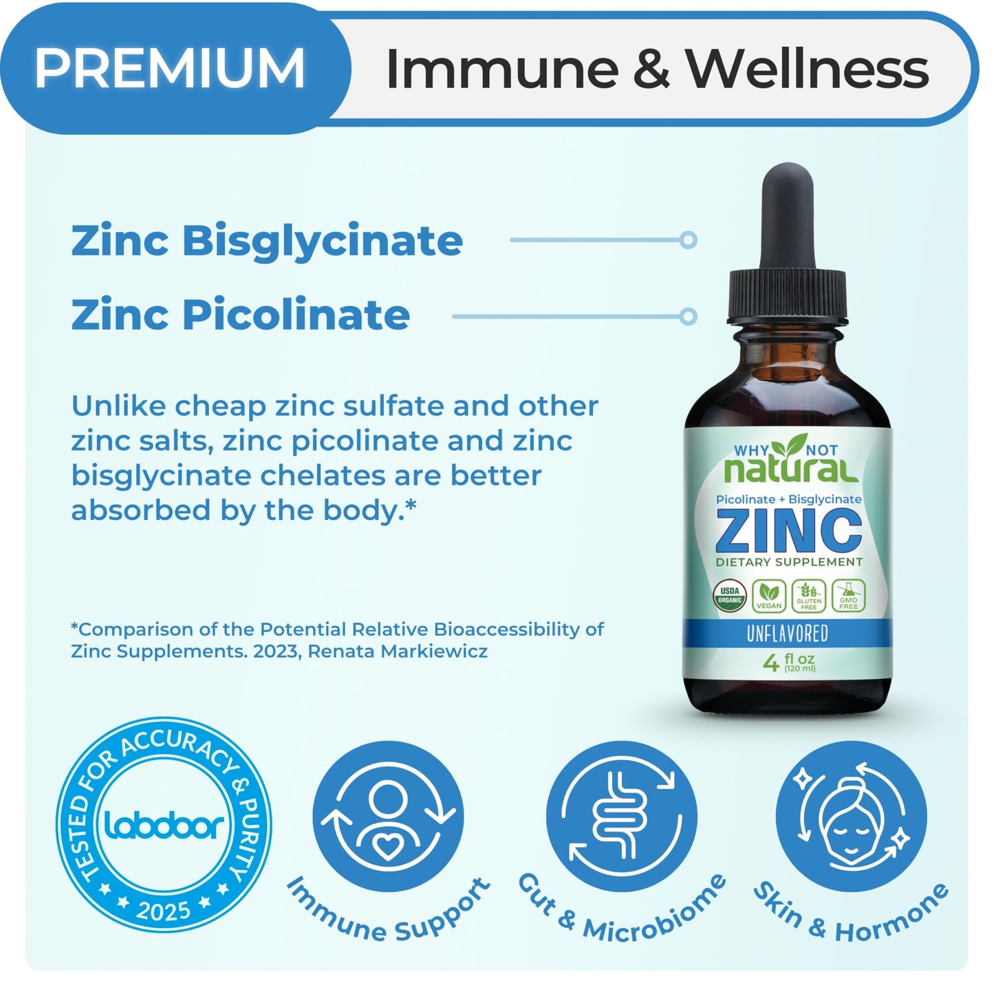 Organic Liquid Zinc Drops โ Chelated Picolinate & Bisglycinate (Vegan)