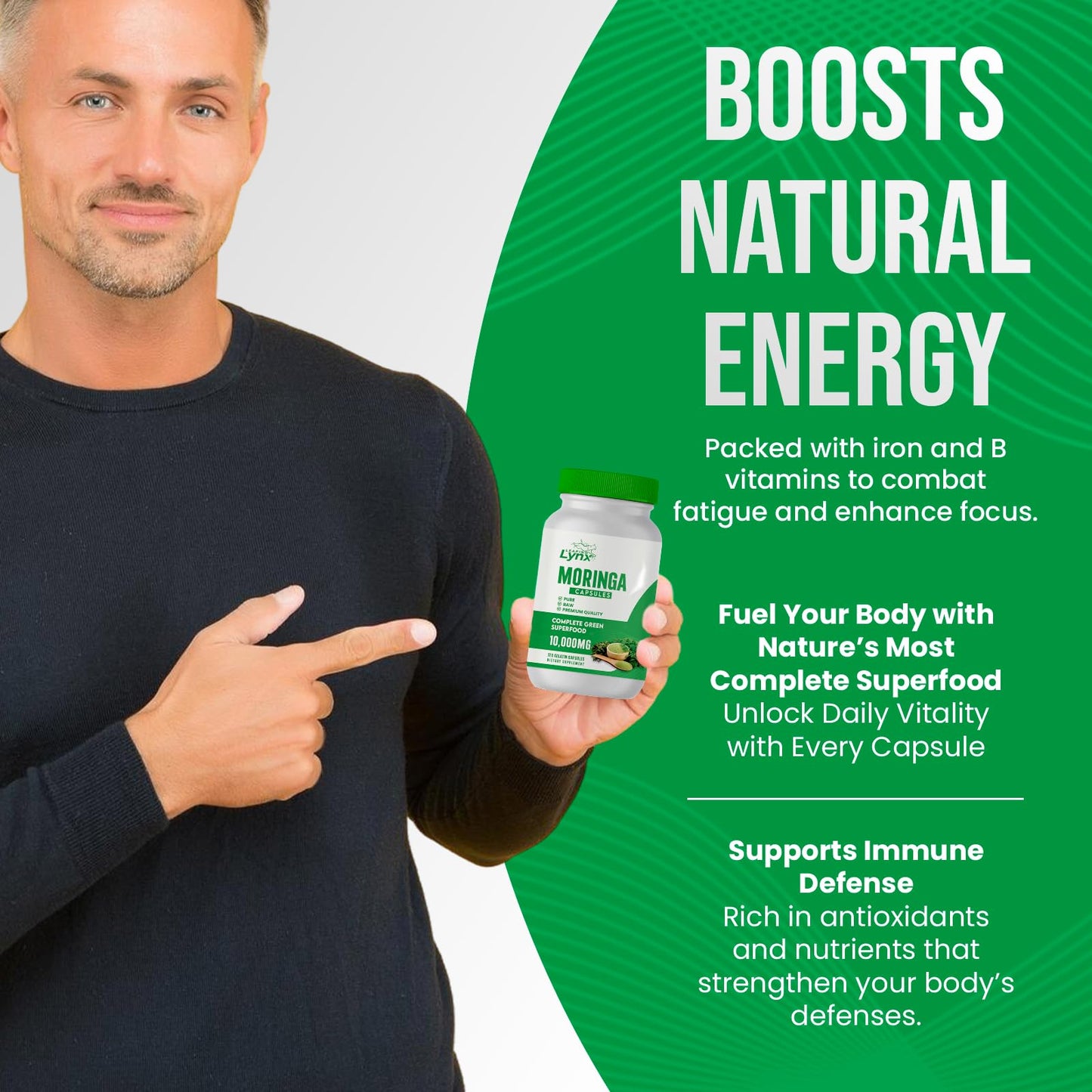 Organic Moringa 1200mg | 120 Capsules (60-Day) โ Energy & Immune Support | Non-GMO