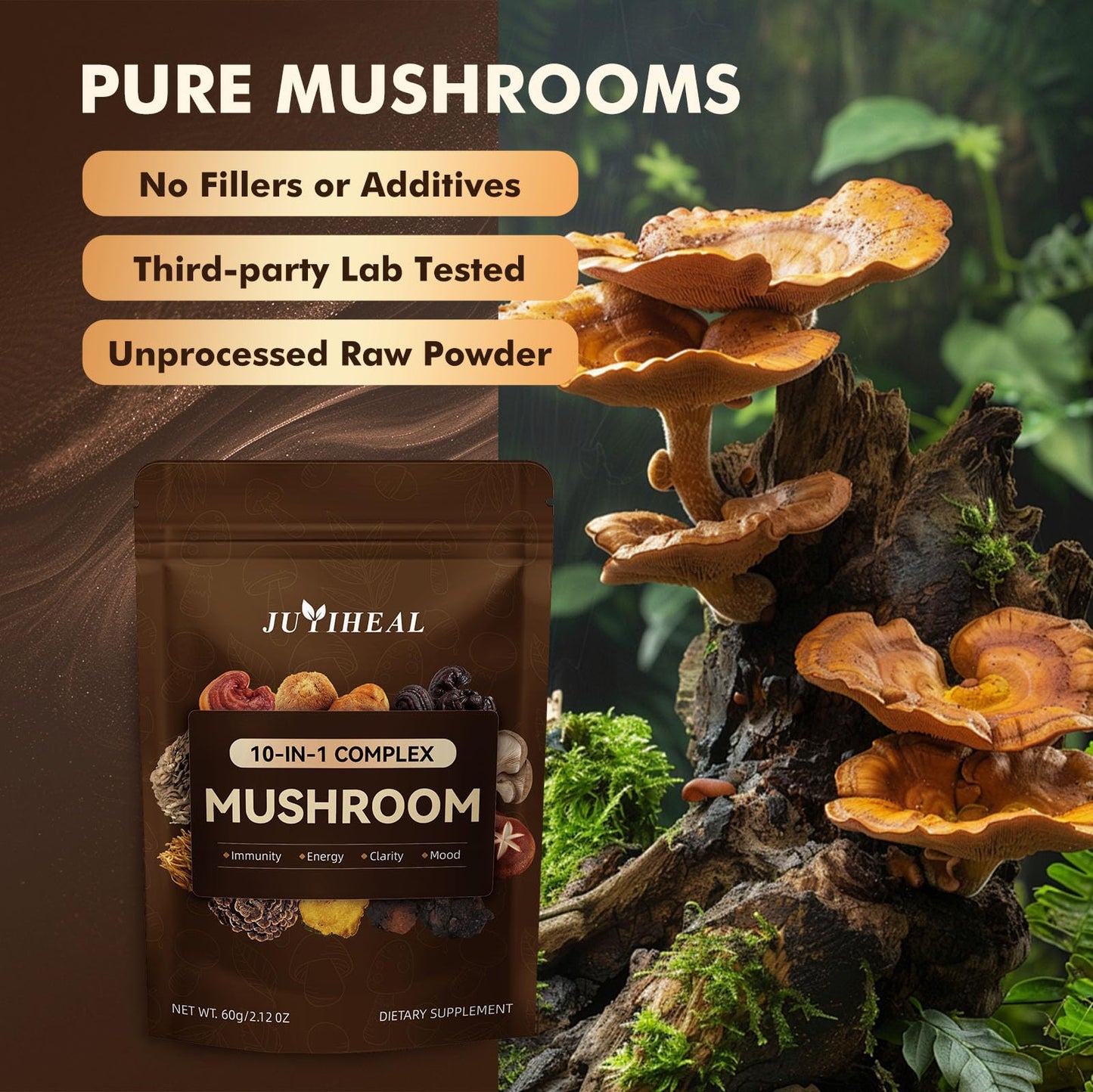 10-in-1 Organic Mushroom Powder โ Lion's Mane & More (60g)