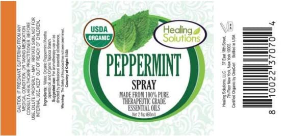 Healing Solutions Organic Peppermint Spray โ 2 oz | USDA Organic Essential Oil Mist
