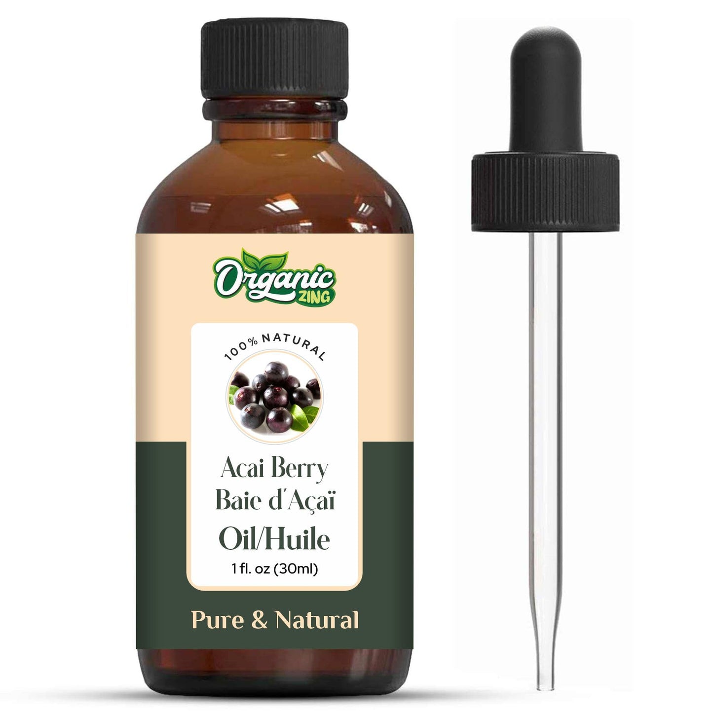 Organic Zing Acai Berry Oil โ Pure Carrier Oil for Skincare, Haircare & Massage (30ml)