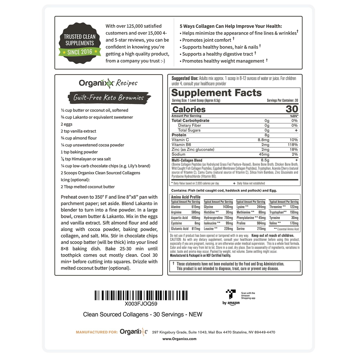 Organixx Collagen Peptides Powder with Vitamin C โ Unflavored, 30 Servings