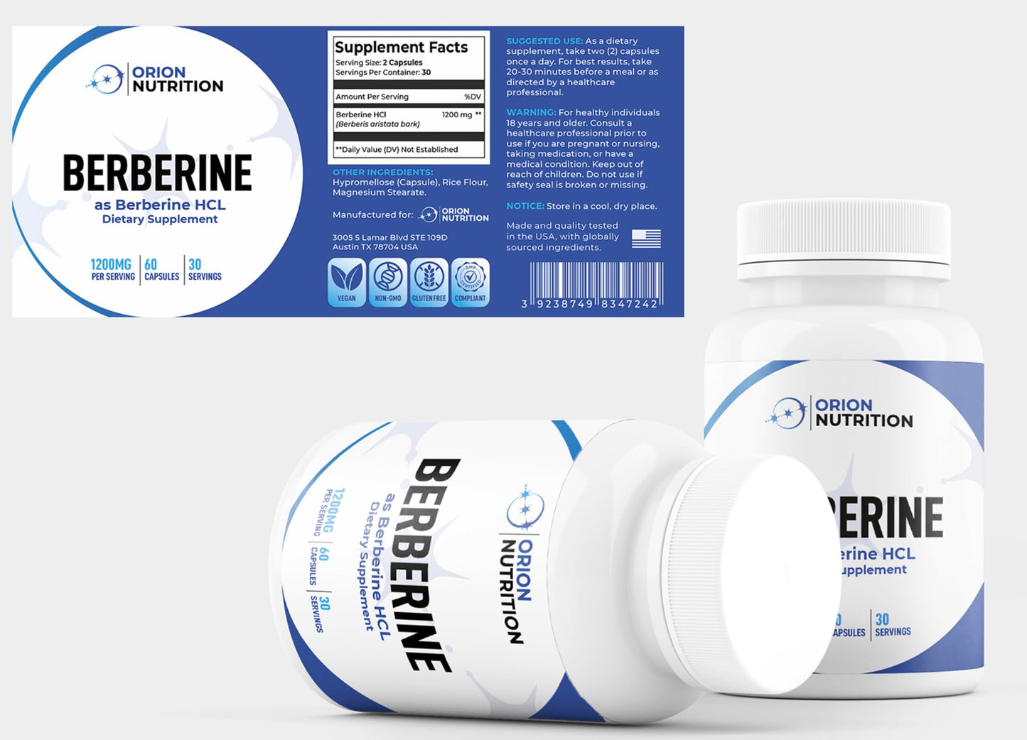 Orion Nutrition Berberine 1200mg per Serving โ 60 Capsules, 30 Servings