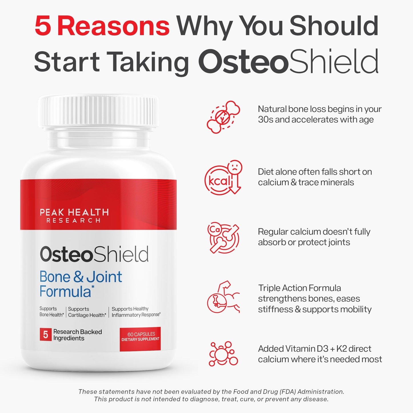 OsteoShield Peak Health Research β Bone & Joint Formula with Vitamin D3, K2 & Aquamin | 60 Capsules