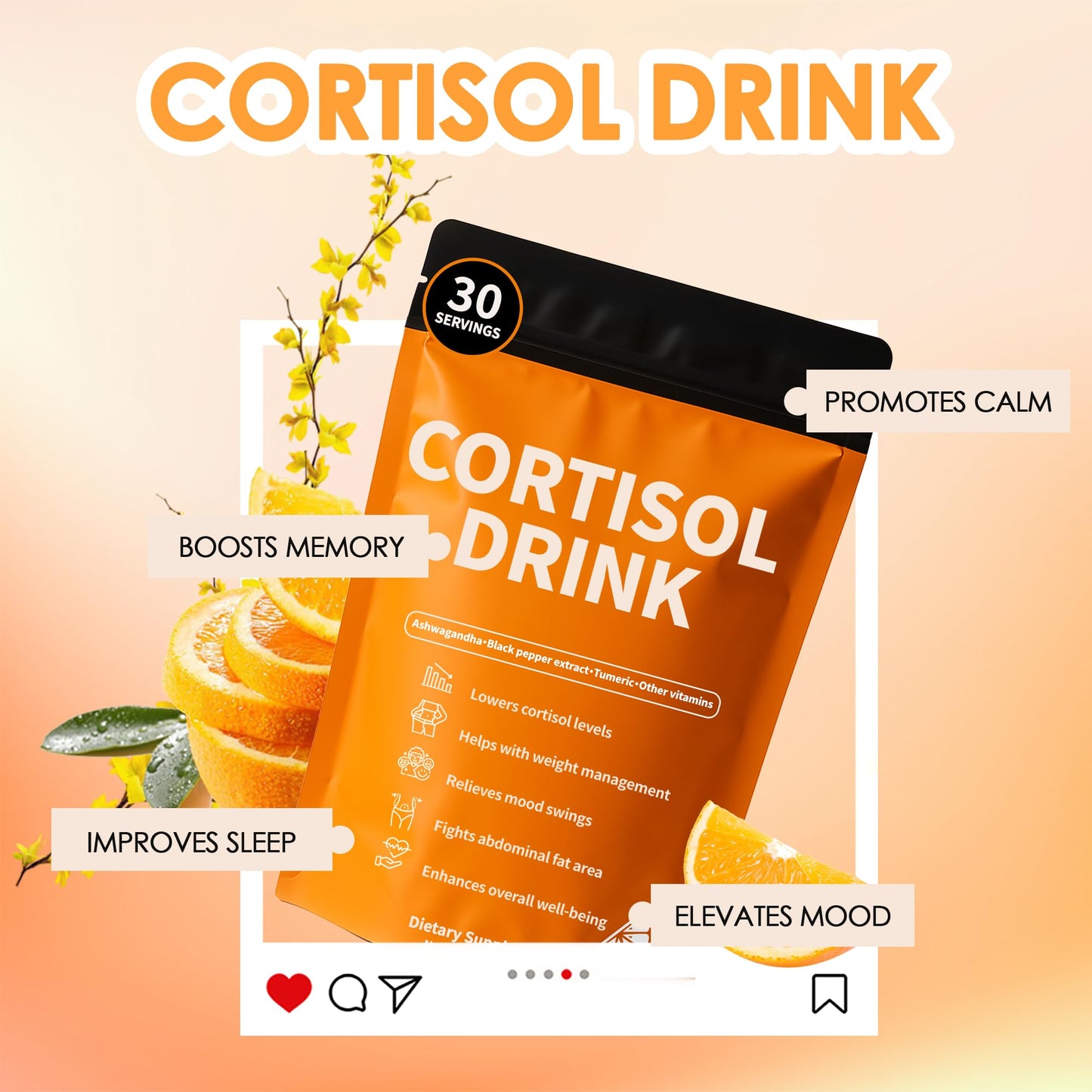 oviaapo Cortisol Drink Powder β Natural Relaxation, Focus & Calm Mood Support