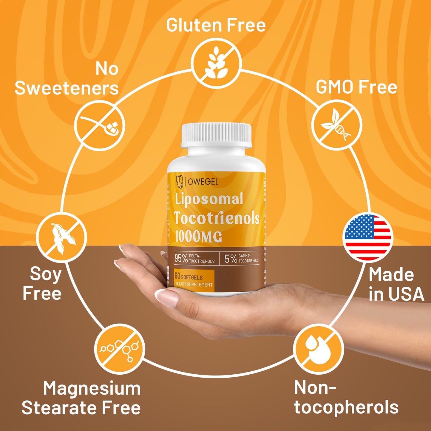 owegel Vitamin E Tocotrienols 1000mg โ Liposomal Tocotrienol Capsules (95% Delta, 5% Gamma) โ 120 Softgels