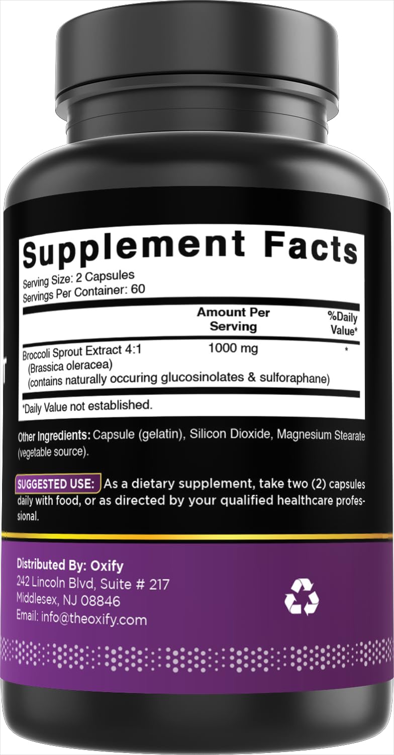 Oxify Broccoli Sprout Extract 1000 mg โ 120 Capsules | Gluten-Free, Non-GMO | Made in USA