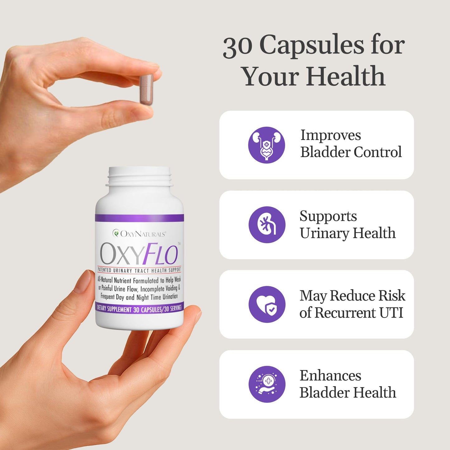OxyFlo Bladder Control Supplement | Flowens Cranberry | 30 Servings | Made in USA