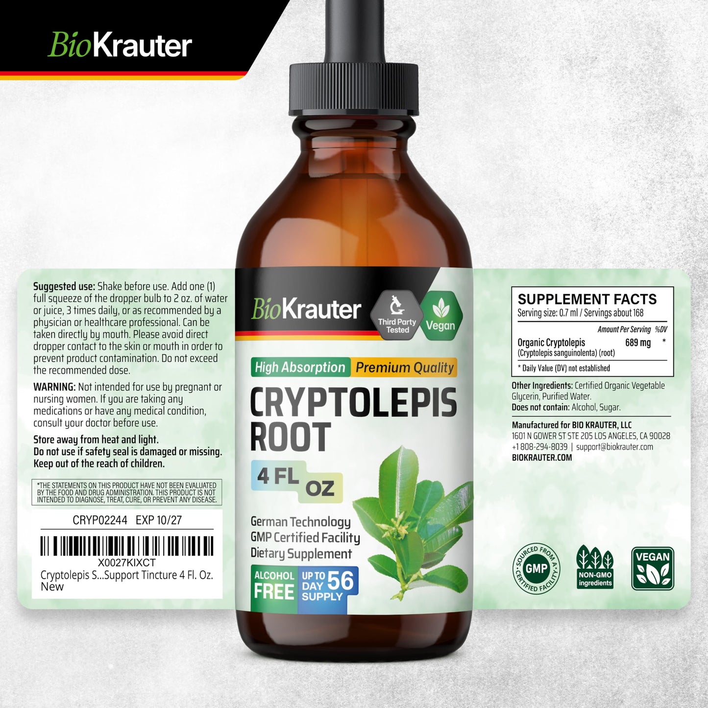 BIO KRAUTER Cryptolepis Sanguinolenta Extract β Vegan Immune Support Tincture, 4 Fl Oz (Pack of 2)