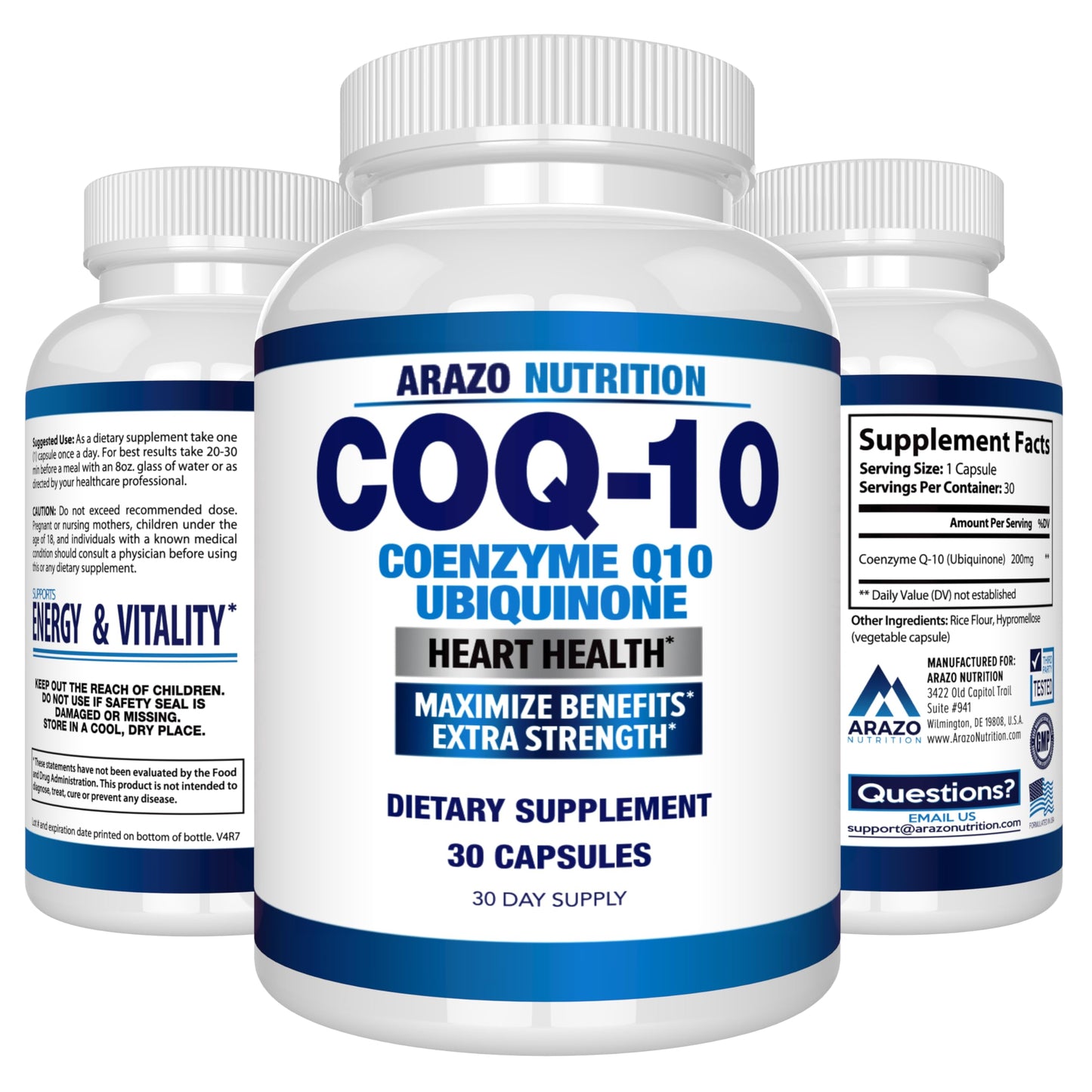 Arazo Nutrition CoQ10 Ubiquinone 200mg โ High Absorption, No Soy | Pack of 2