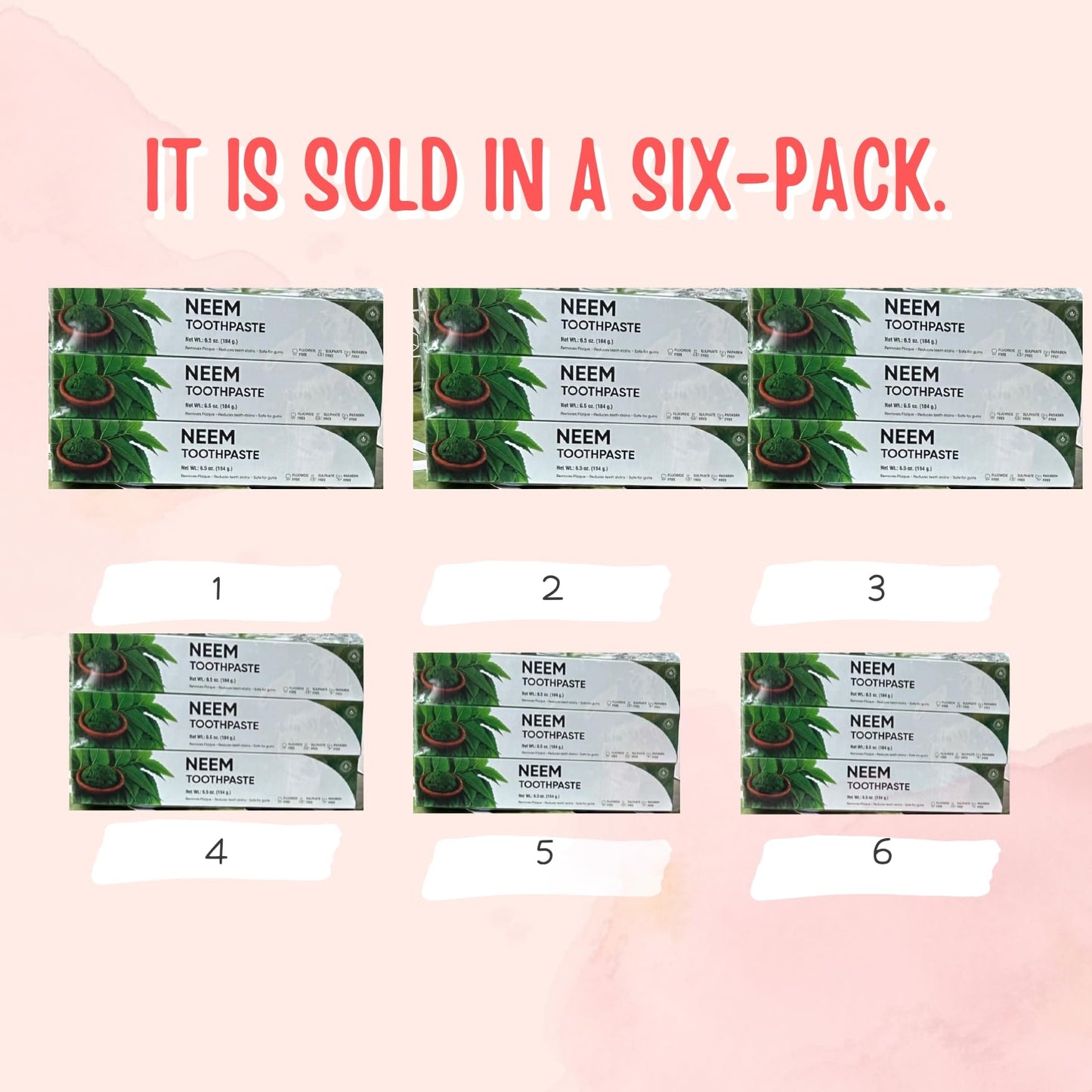 Pack of 6 Organic Neem 10-in-1 Fluoride-Free Toothpaste โ 7.05 oz