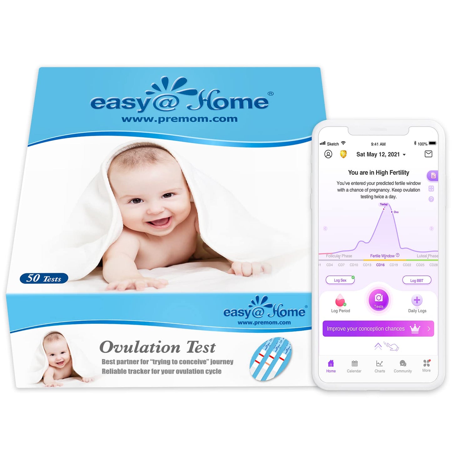Easy@Home Ovulation Test Strips (50-Pack) โ FSA Eligible | Premom Kit