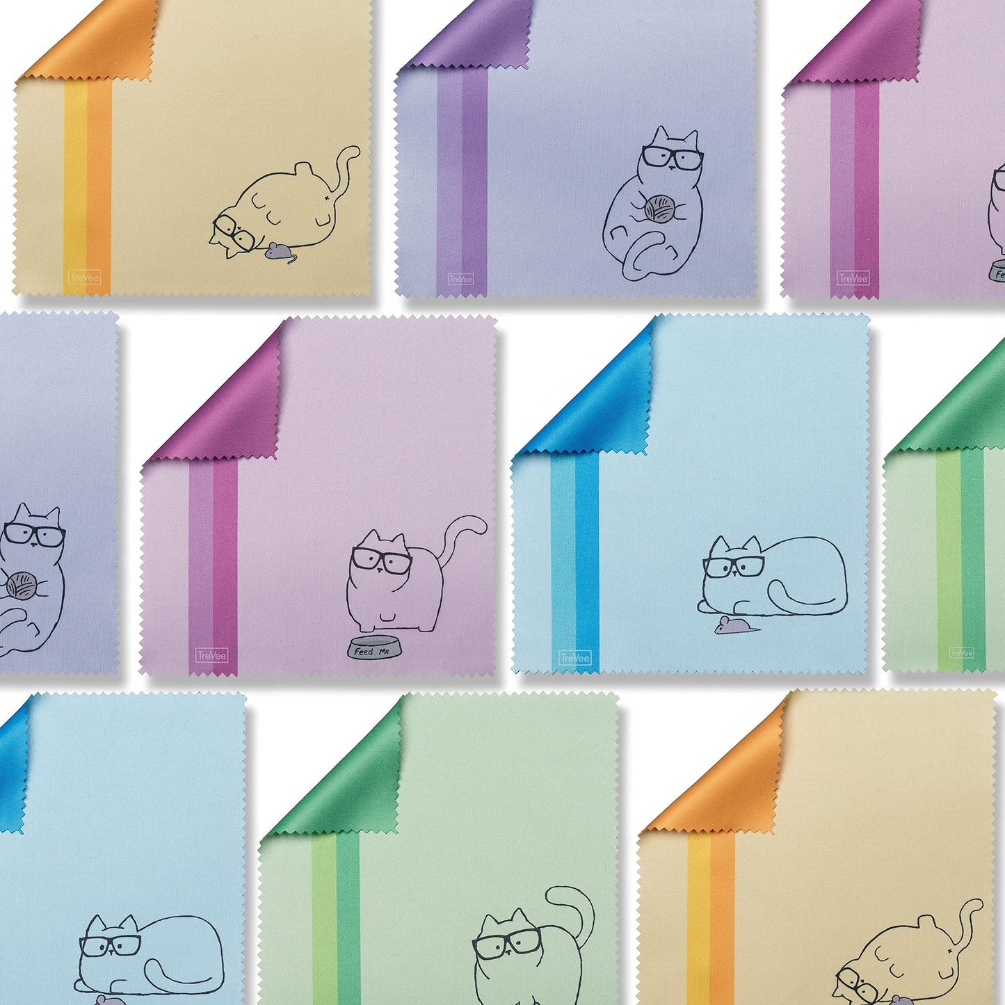10 Pack Cute Kitty Cat Design Multicolor Microfiber Cleaning Cloths โ For Eyeglasses, Lenses, Sunglasses & Phones