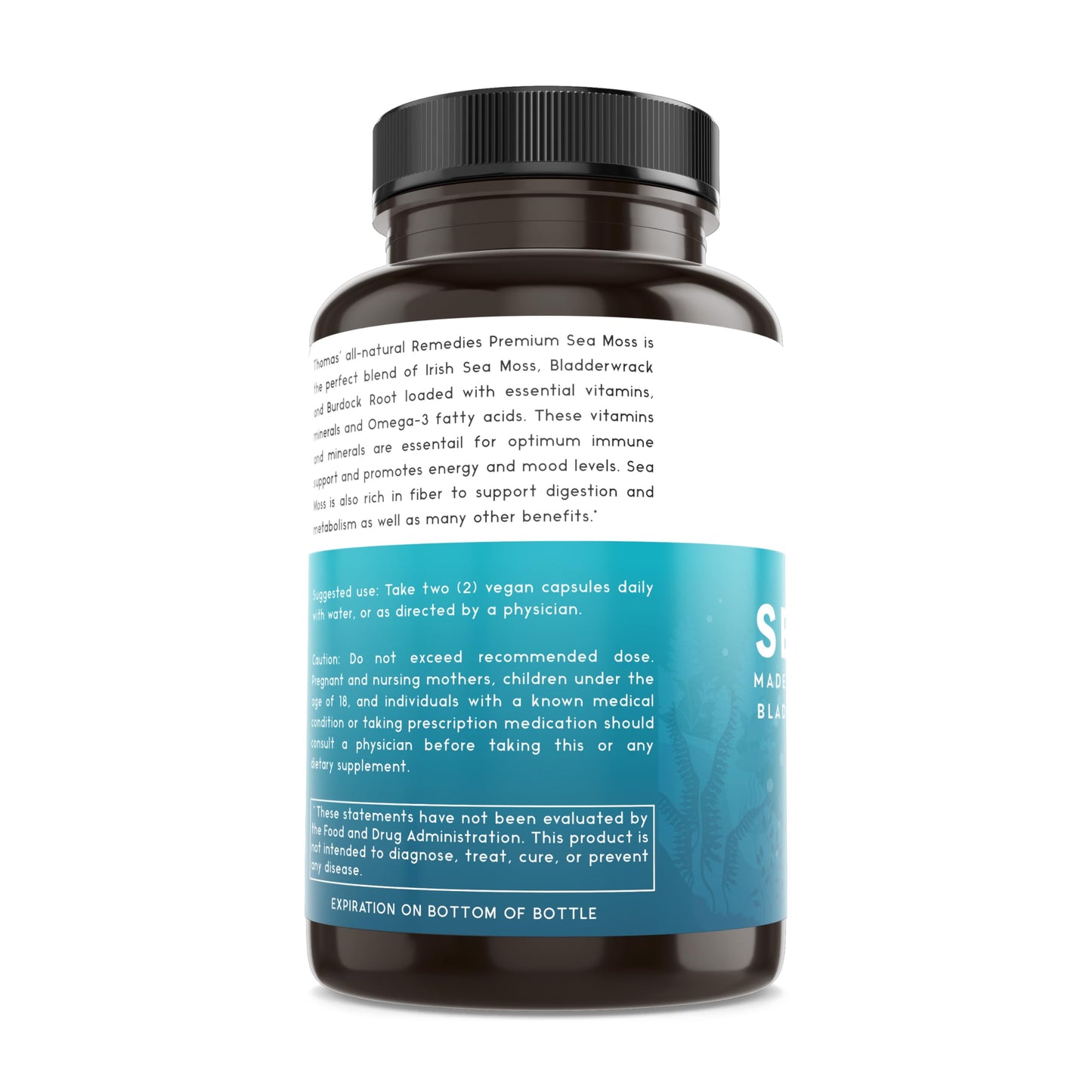 Thomas' All-Natural Irish Sea Moss Capsules with Bladderwrack & Burdock Root โ Organic Sea Moss Pills (120)