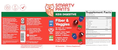 SmartyPants Kids Fiber & Veggies Gummies โ Prebiotic Fiber, 60 Count