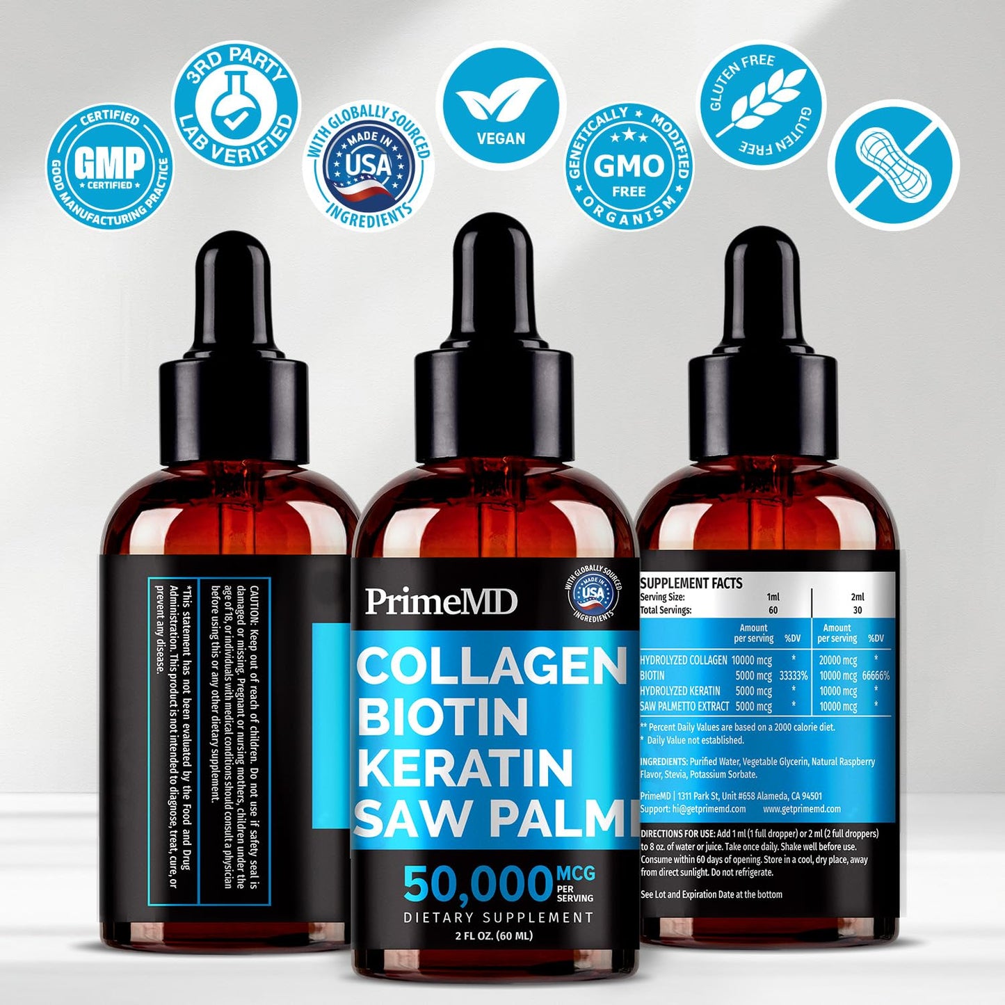 Liquid Collagen Peptides for Women โ Biotin Serum for Hair, Skin & Nails (2 fl oz x2)