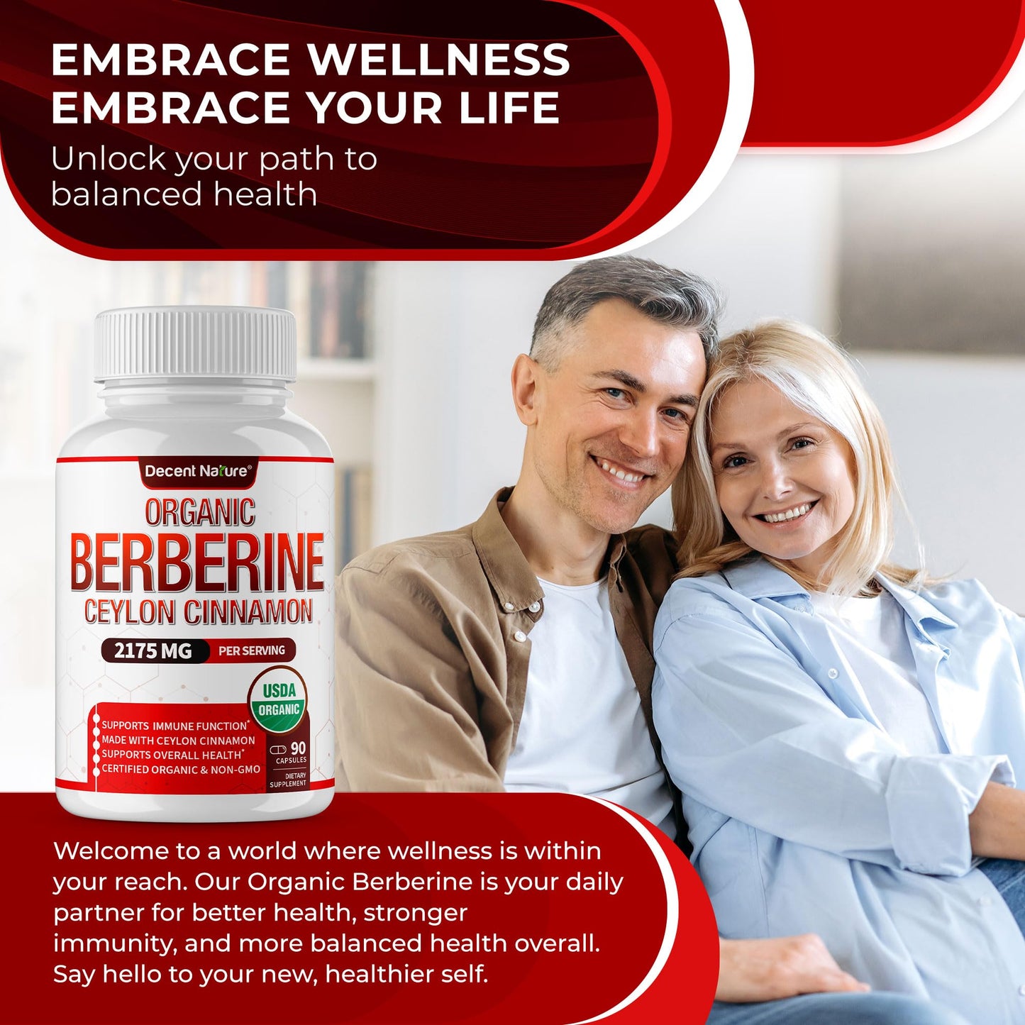 Organic Berberine with Ceylon Cinnamon 2175mg - 90 Capsules | USDA Organic