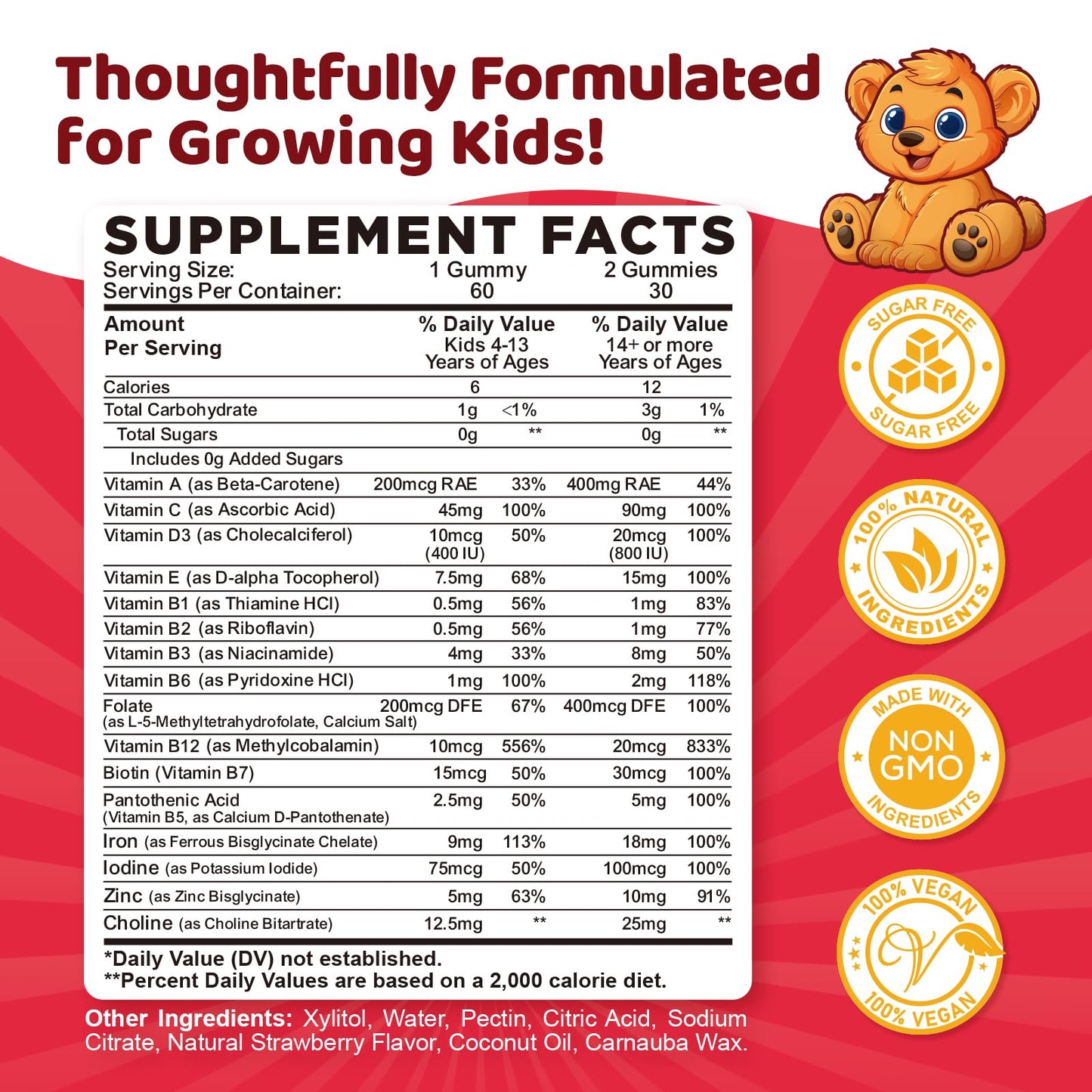 Iron Gummy Multivitamin for Kids โ Iron, Zinc & B-Complex (60 Gummies) | Strawberry