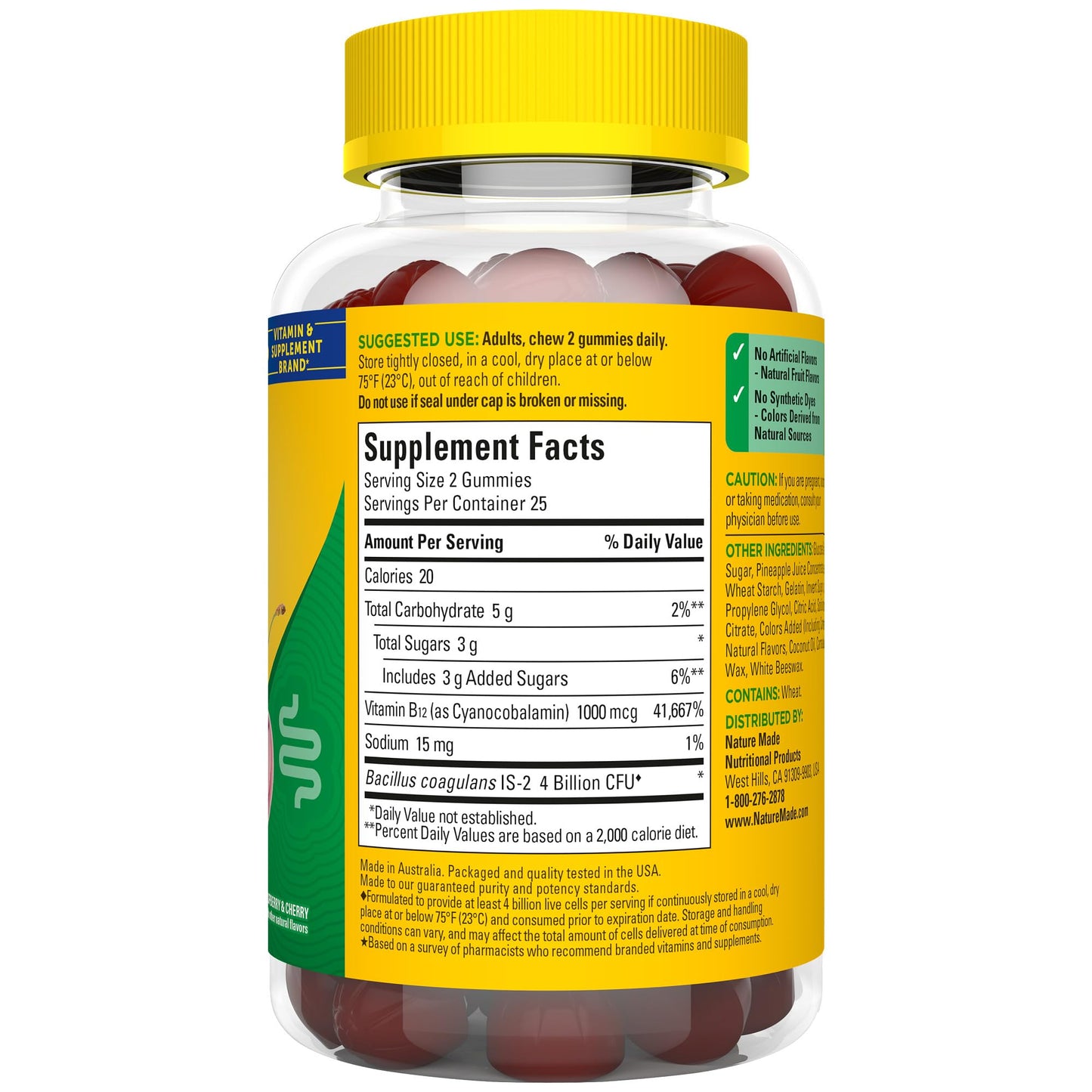Nature Made Digestive Probiotics & Energy B12 Gummies โ 50 Gummies, 25 Day Supply (Women & Men)