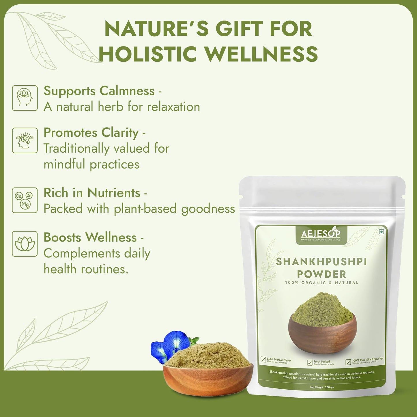 AEJESOP Shankhpushpi Powder โ Memory Booster & Digestive Support Tea, 7oz (200g)
