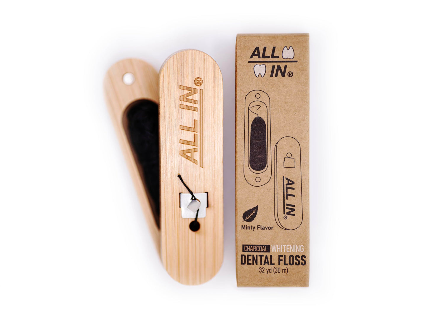 ALL IN Waxed Charcoal Floss with Refillable Holder โ Mint, PFAS-Free 32 yd