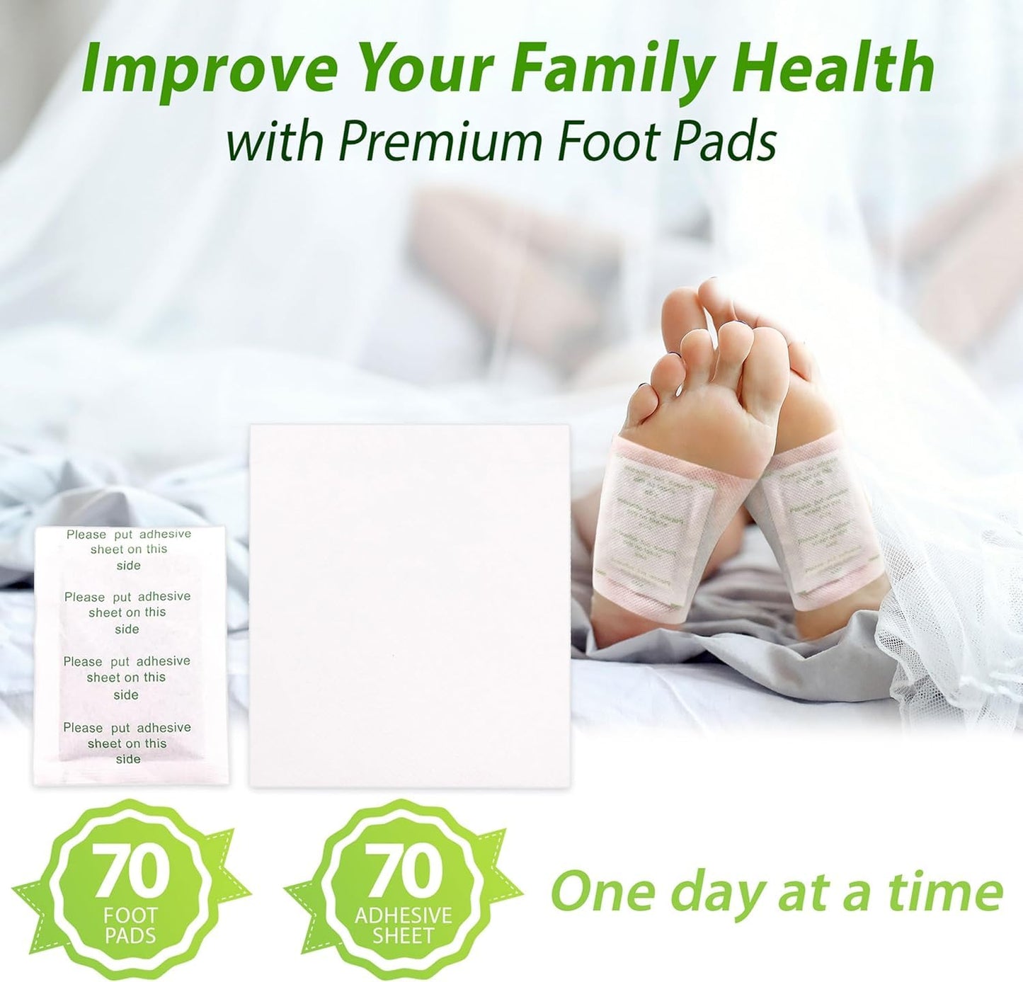 Natural Bamboo Charcoal Foot Pads (70 Pack) โ Wormwood Sleep Aid & Stress Relief
