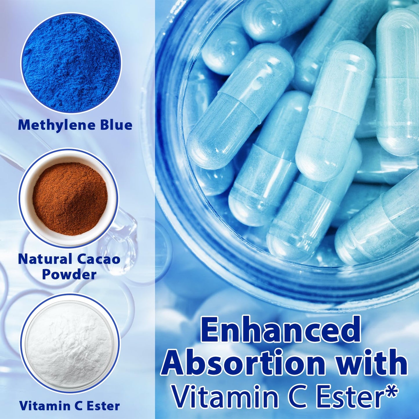 Methylene Blue Capsules 12 mg with Vitamin C Ester – 60 Capsules