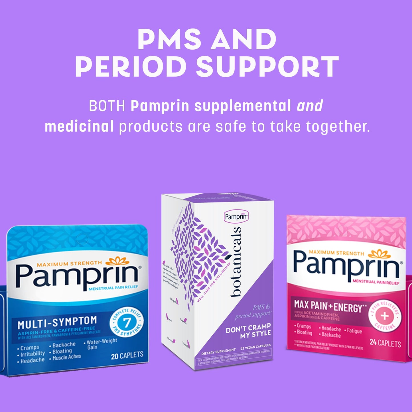 Pamprin Botanicals PMS Support โ Ashwagandha, Magnesium, Turmeric, B6, Chasteberry (22 Count)