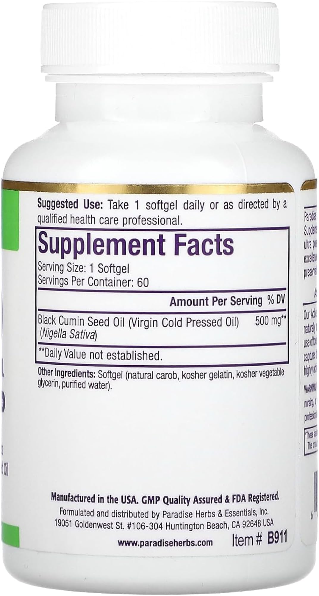 Paradise Black Seed Oil โ Immune Support, Antioxidants, Ultra Pure, Vegan (60 Softgels Pack of 2)