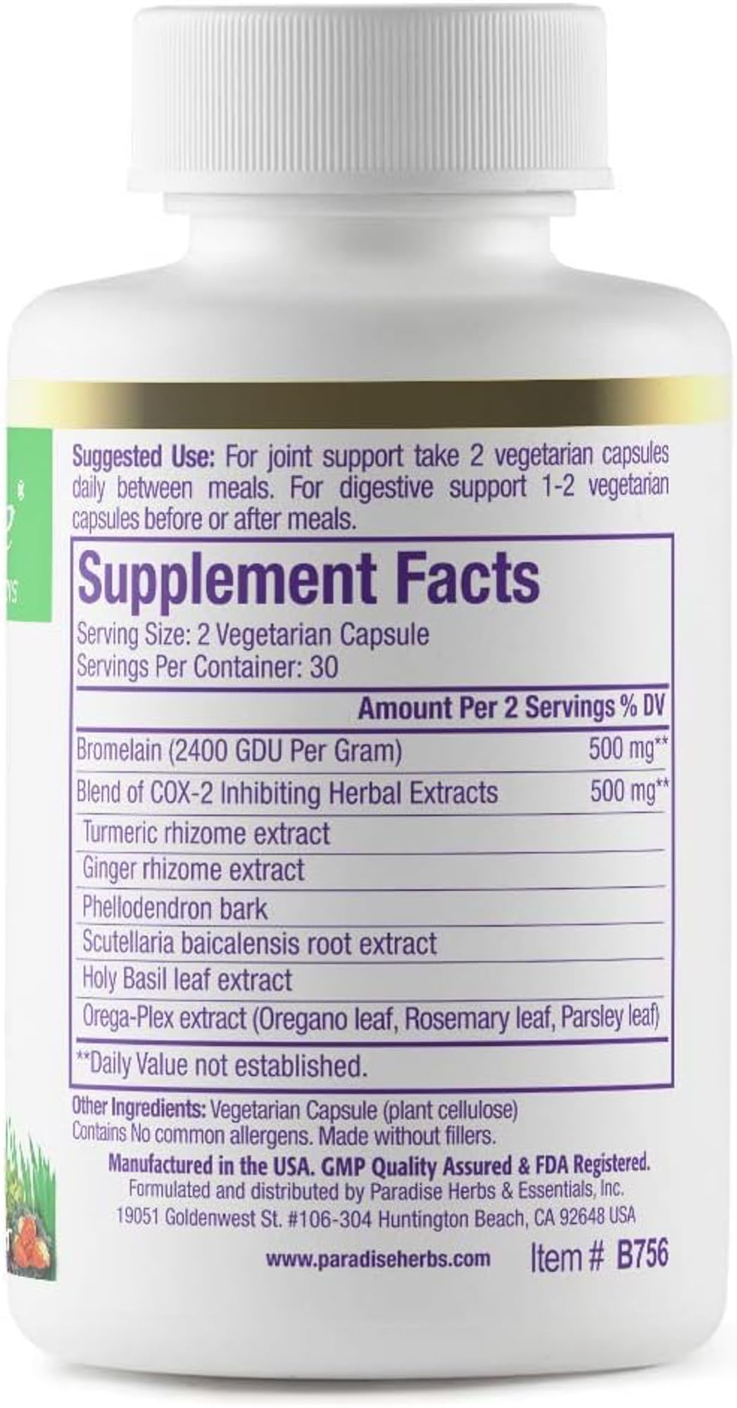 Paradise Bromelain with Turmeric & Ginger โ Vegan, Non-GMO, Gluten Free | 60 Veg Capsules (Pack of 2)
