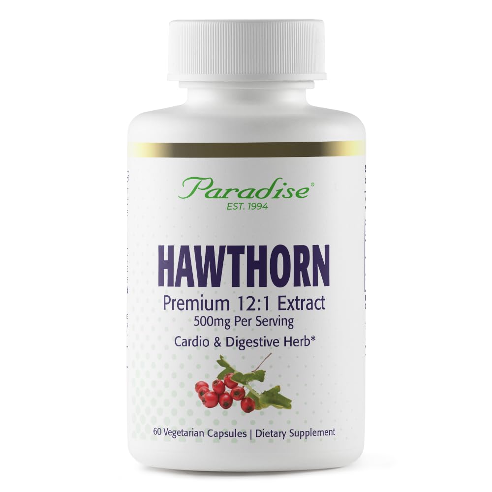 Paradise Herbs Hawthorn Berry โ Active Whole Spectrum Extract, 60 Vegetarian Capsules | Vegan, Non-GMO, Gluten Free