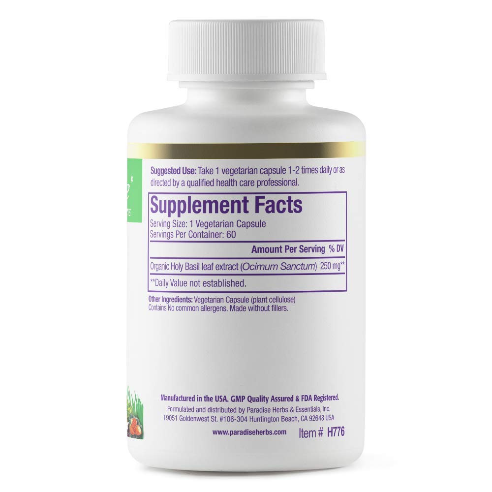Paradise Herbs Organic Holy Basil Supplement โ Whole Spectrum Extract โ 60 Veg Caps (Pack of 2)
