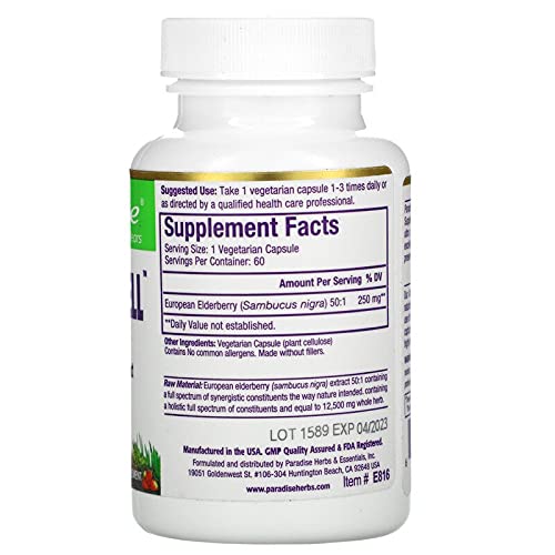 Paradise Herbs Sambuca-Well 50:1 Elderberry Extract โ Vegan, Non-GMO, Gluten Free | 60 Veg Capsules