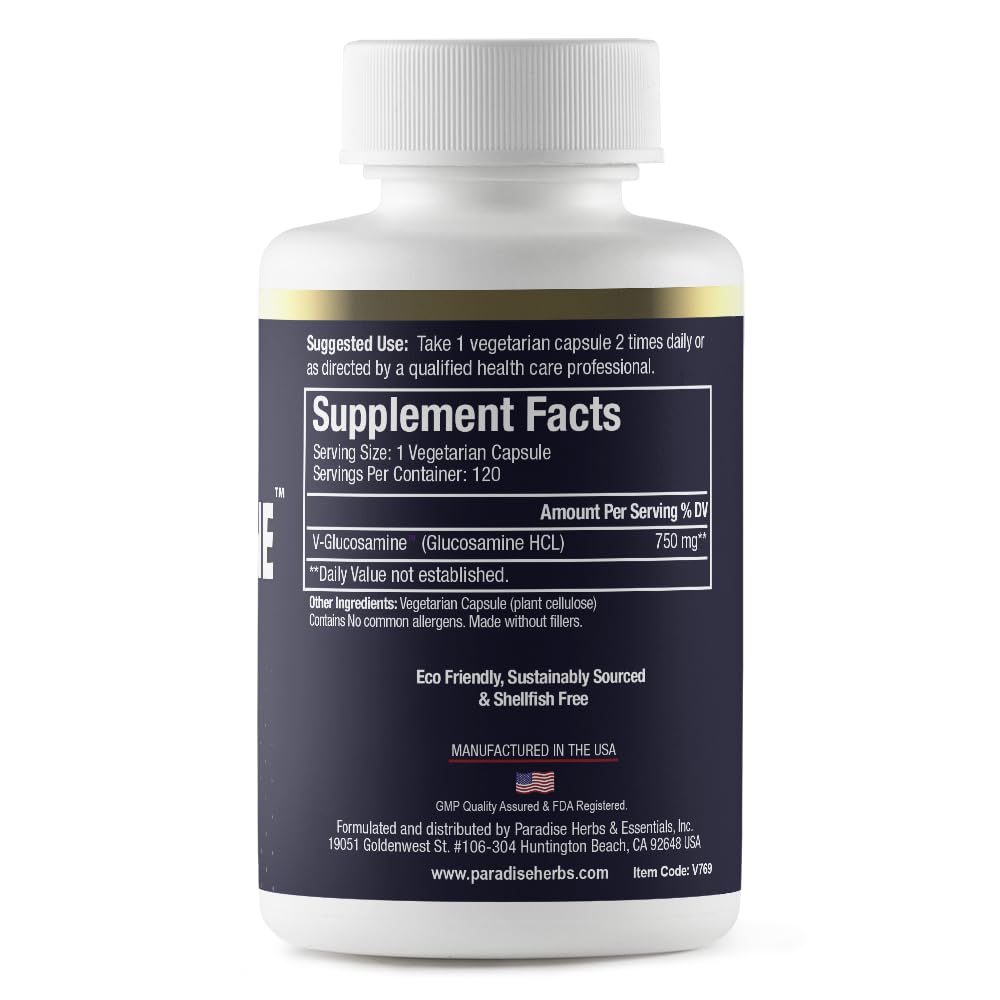 Paradise Herbs V-Glucosamine Supplement โ Joint & Tissue Health, 120 Vegetarian Capsules