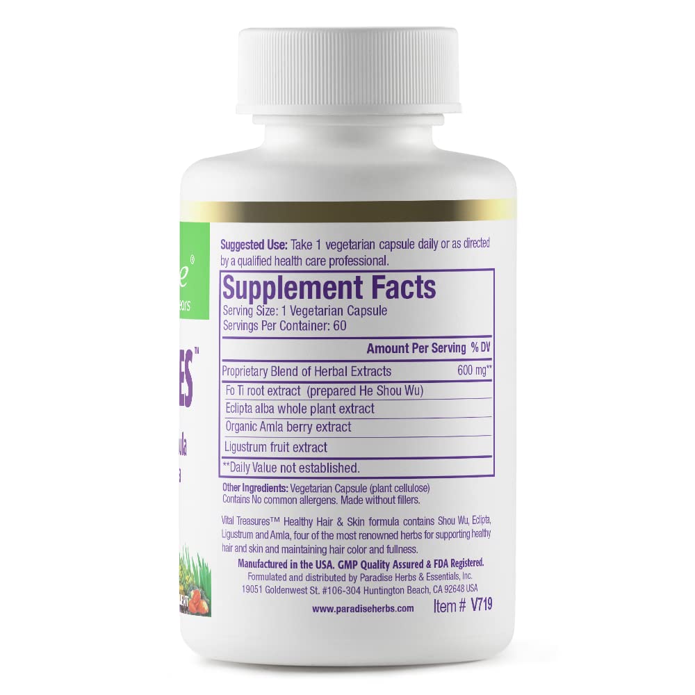 Paradise Herbs Vital Treasures โ Hair, Skin & Nails Support | Ultra Pure, Vegan, Non-GMO, Gluten Free | 60 Veg Capsules