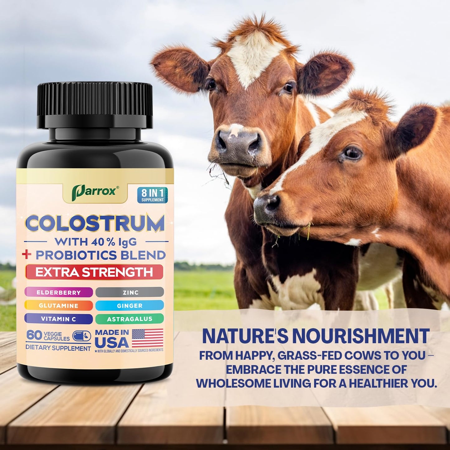 Parrox Colostrum Capsules β Grass-Fed 40% IgG, 8-in-1 Probiotic Wellness