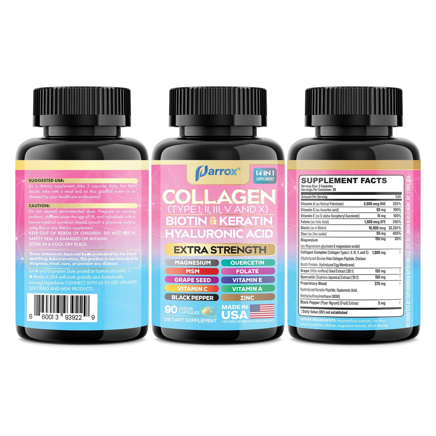Parrox Collagen 2-Pack โ 14-in-1 Beauty Capsule with Biotin, Keratin & Hyaluronic Acid
