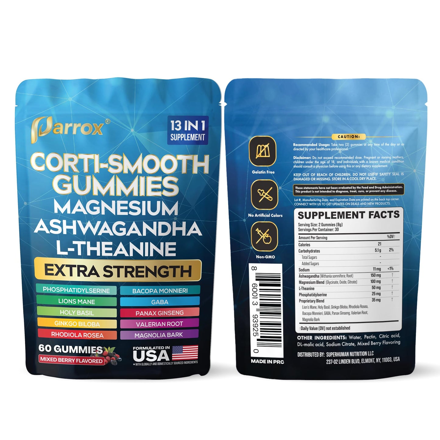 Parrox Corti-Smooth Gummies – Cortisol Support with Magnesium & Adaptogens | 60 Mixed Berry Gummies