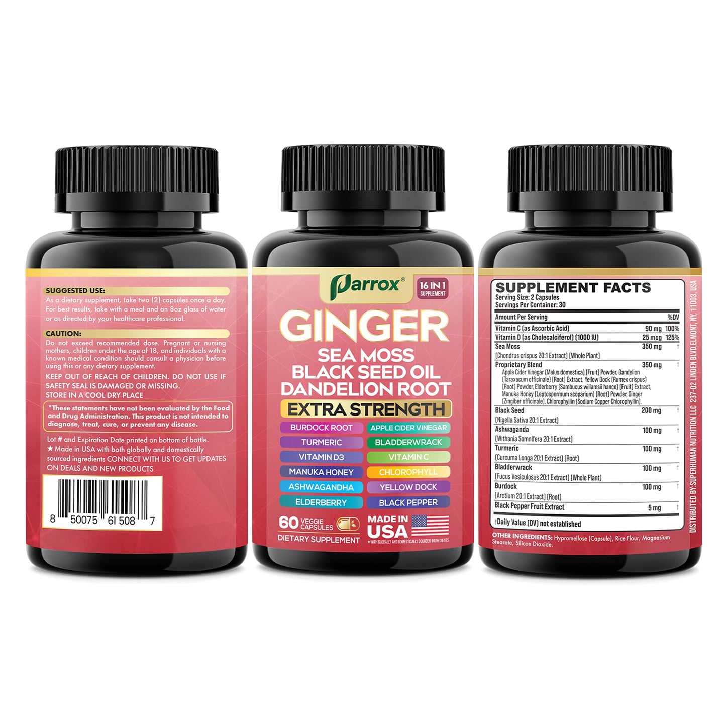 Parrox Ginger 16-in-1 Formula โ 3 Pack | Ginger, Turmeric, Sea Moss & More