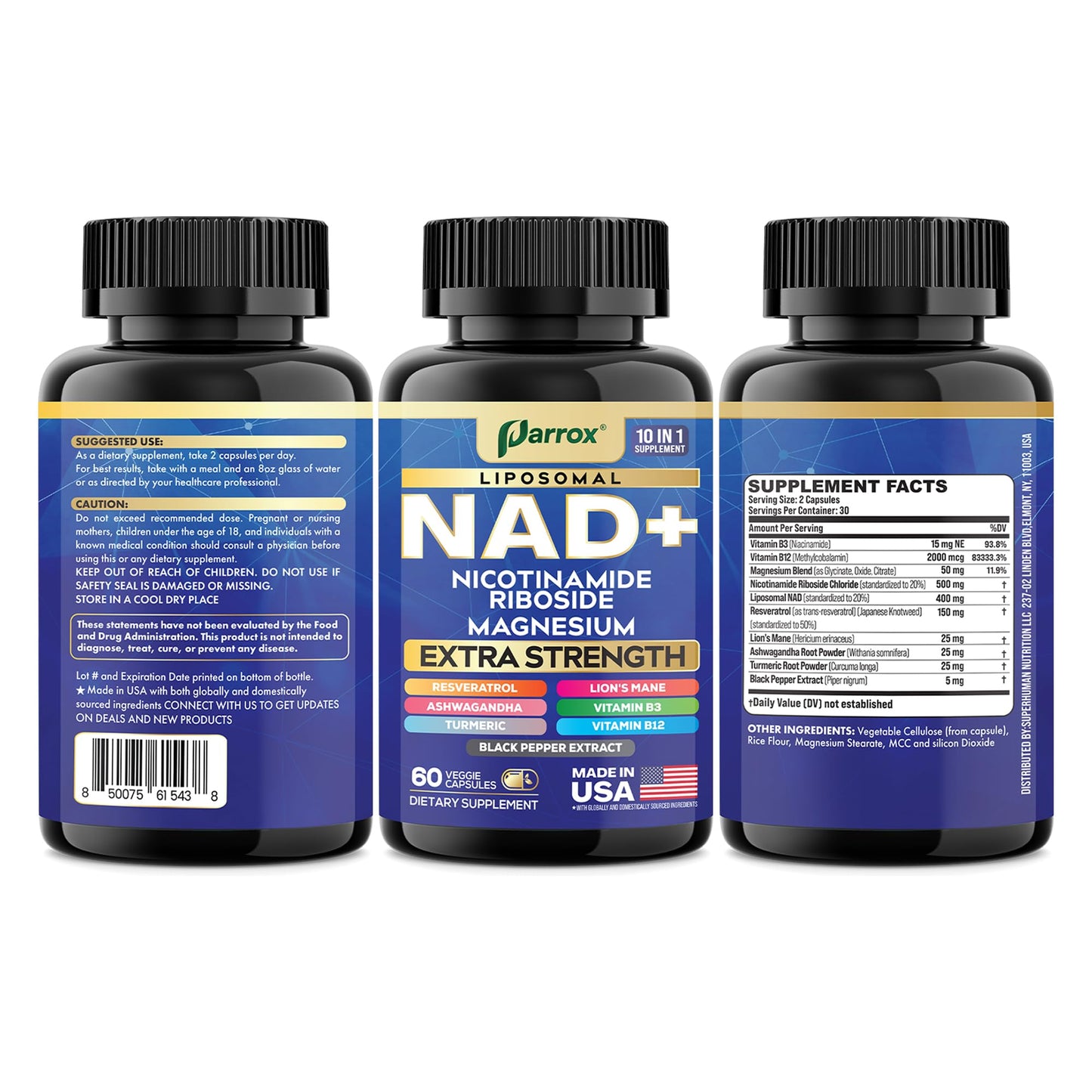 Parrox NAD+ Supplement โ Liposomal NAD+, NR, B3 & B12 | 10-in-1