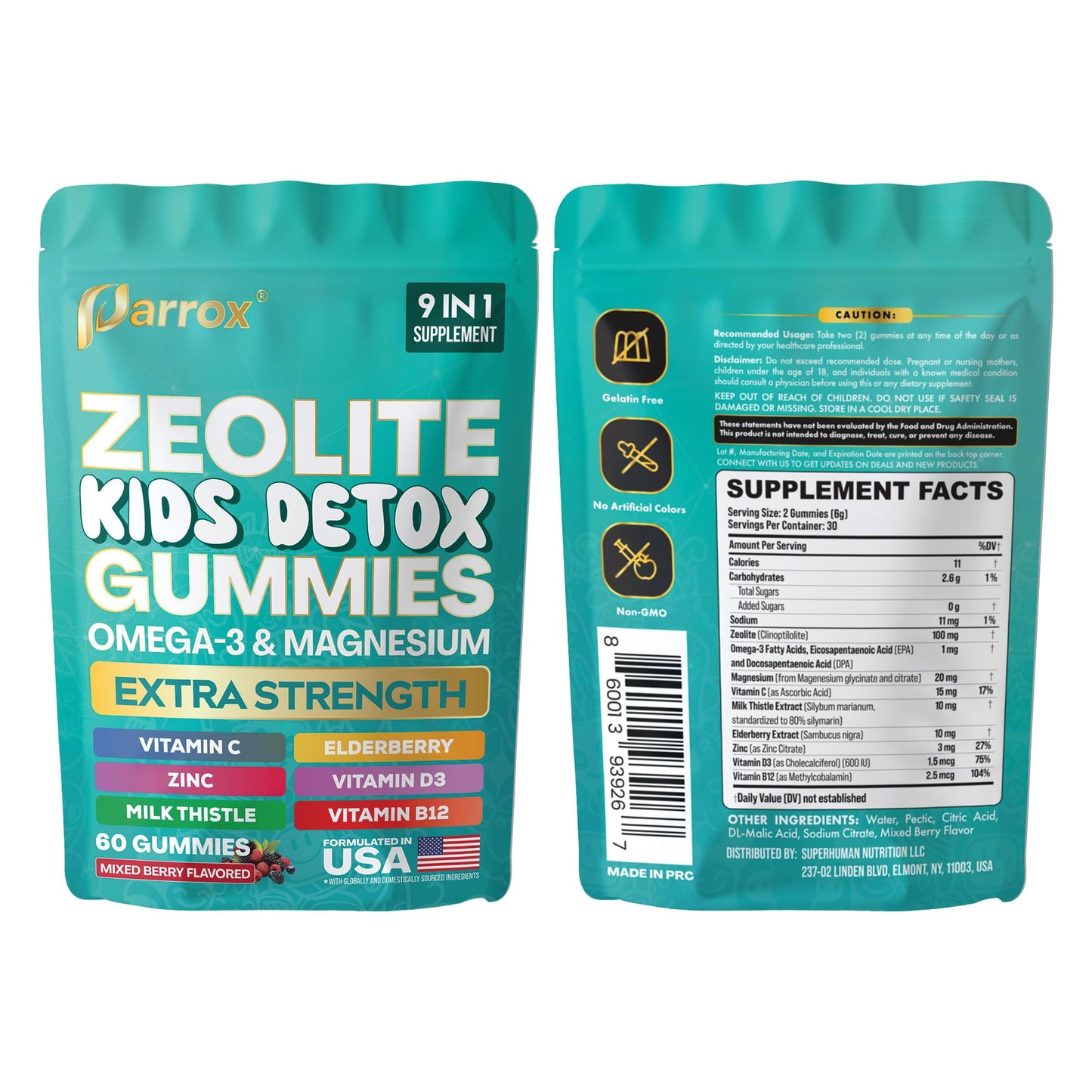 Parrox Zeolite Kids Gummies 9-in-1 – Sugar-Free Mixed Berry (60 Gummies)